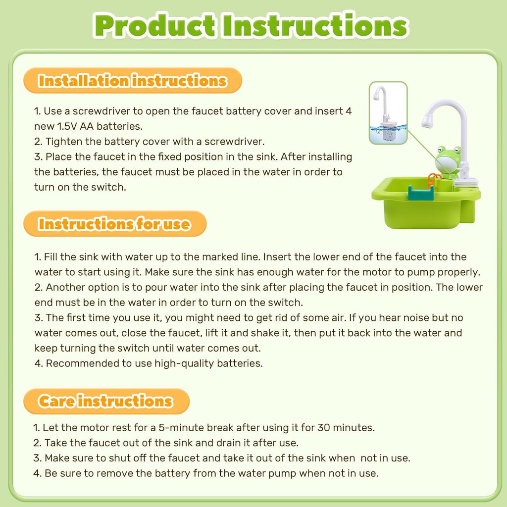 Play Sink with Running Water, Kitchen Sink Toys with Upgraded Electric Faucet, Play Kitchen Toy Accessories, Pool Floating Fishing Toys for Water Play, Kids Role Play Dishwasher Toy