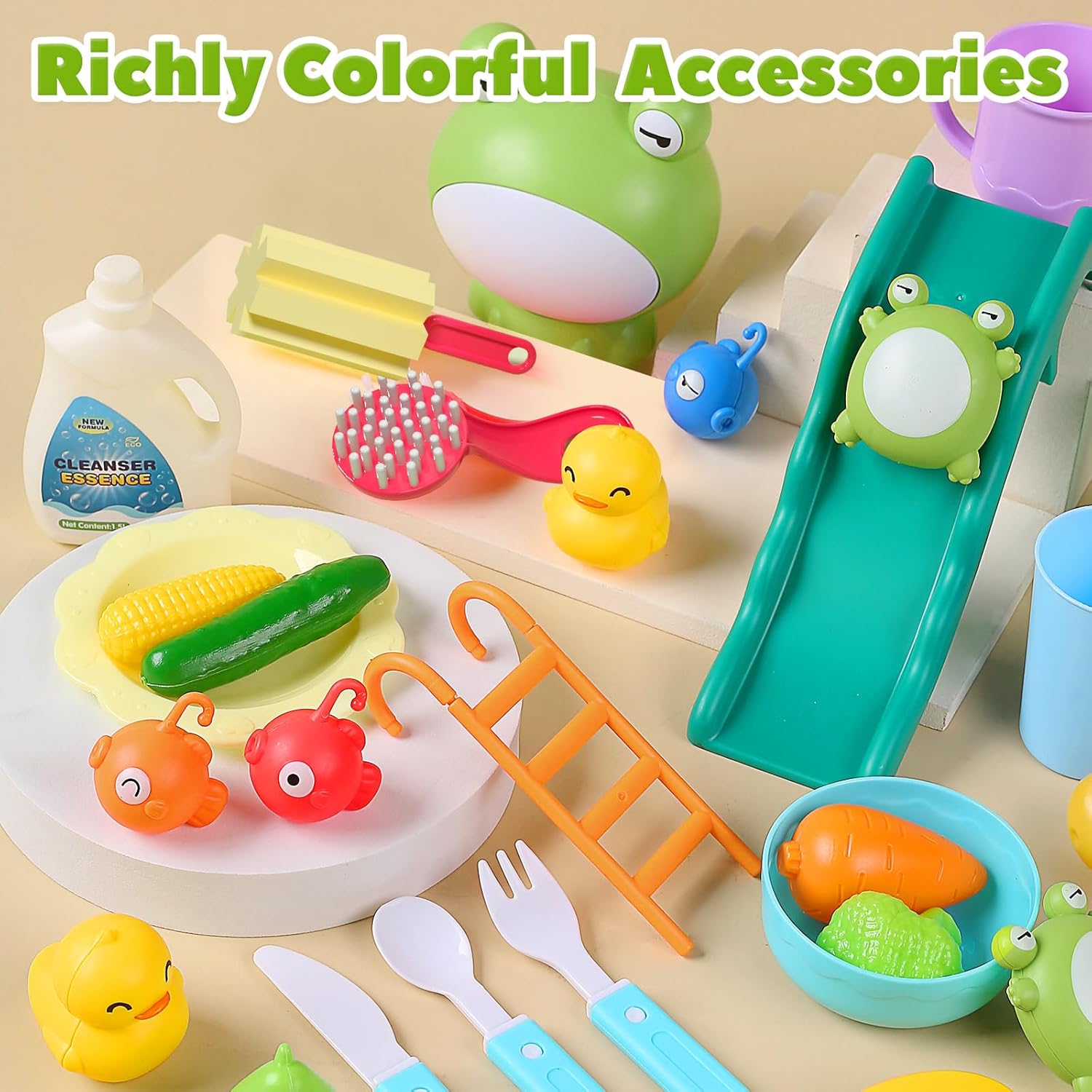 Play Sink with Running Water, Kitchen Sink Toys with Upgraded Electric Faucet, Play Kitchen Toy Accessories, Pool Floating Fishing Toys for Water Play, Kids Role Play Dishwasher Toy